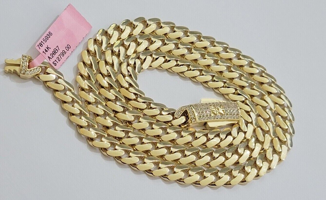 Real 14k Yellow Gold Monaco Chain Necklace 20" 22'' 24'' 26" Inch 7mm 14kt SALE - GoldenlinQ